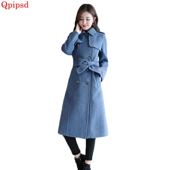 

Wool Coat Female Long Korean 2018 autumn winter new warm woolen coats womens solid slim overcoat lady double-breasted outerwear