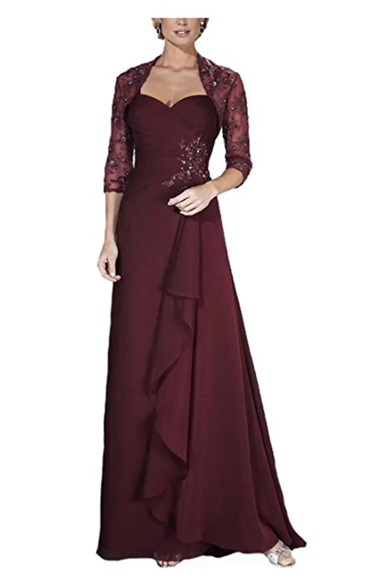 In Stock Chiffon Mother of the Bride Dresses with Jacket for Wedding Beaded Evening Formal