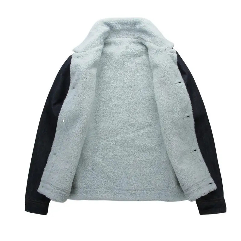 M-3XL 2018 New Winter Men Fleece Thicken Jeans Jacket Denim Coat With Oversize Collar For Denim Jacket Male Outwear Dark Blue (2)