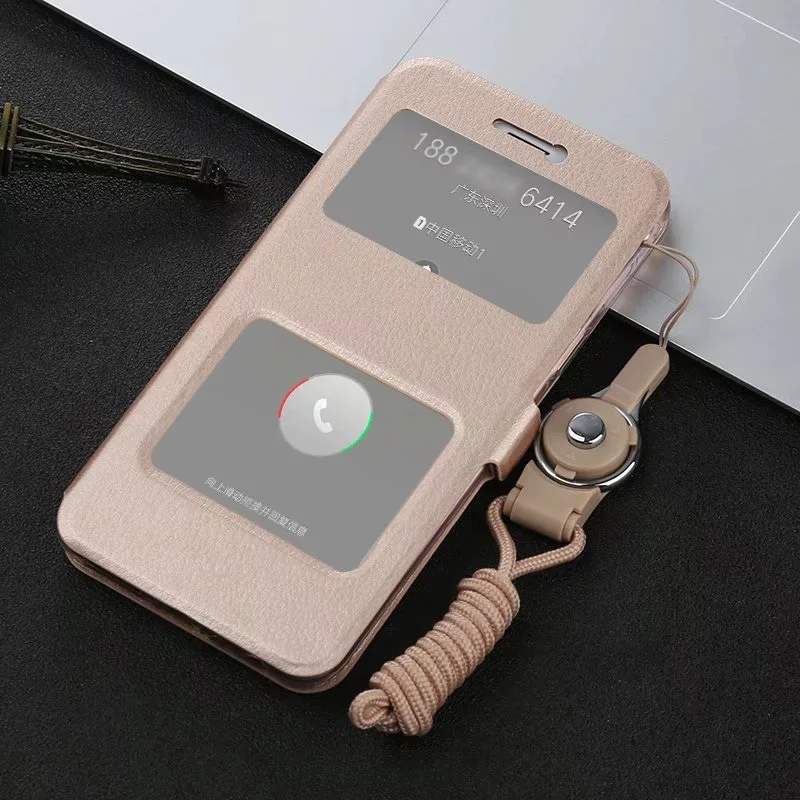 Luxury Double Open Window PU Leather Cases for OPPO A77