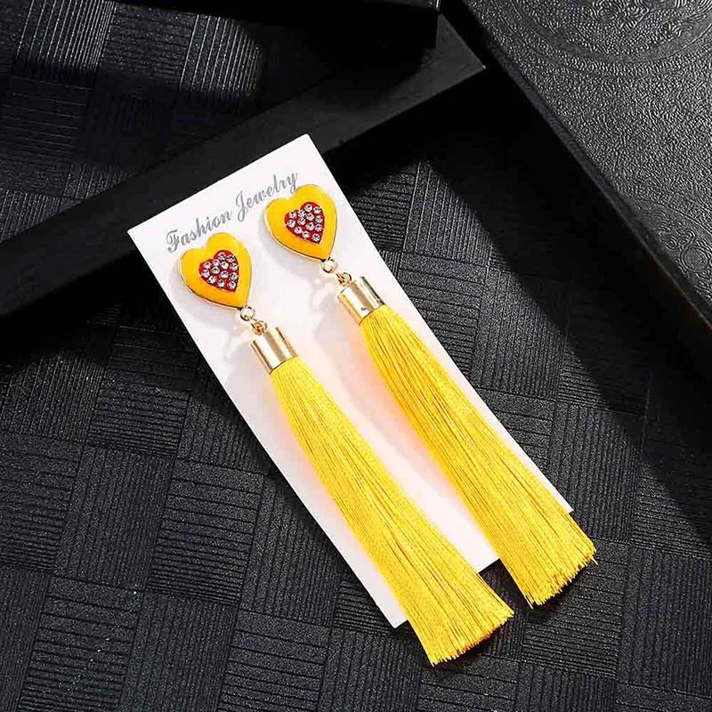 E5826 Trendy Earrings Drop Earrings HeartSilkDangleLongBohemianBlueMetalBohoGold Tassel Earrings For Women Jewelry