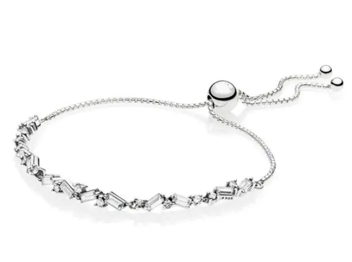 

925 Sterling Silver Pandora Bracelet Glacial Beauty Sliding With Crystal Adjust Bracelet Bangle Fit Bead Charm Diy Jewelry