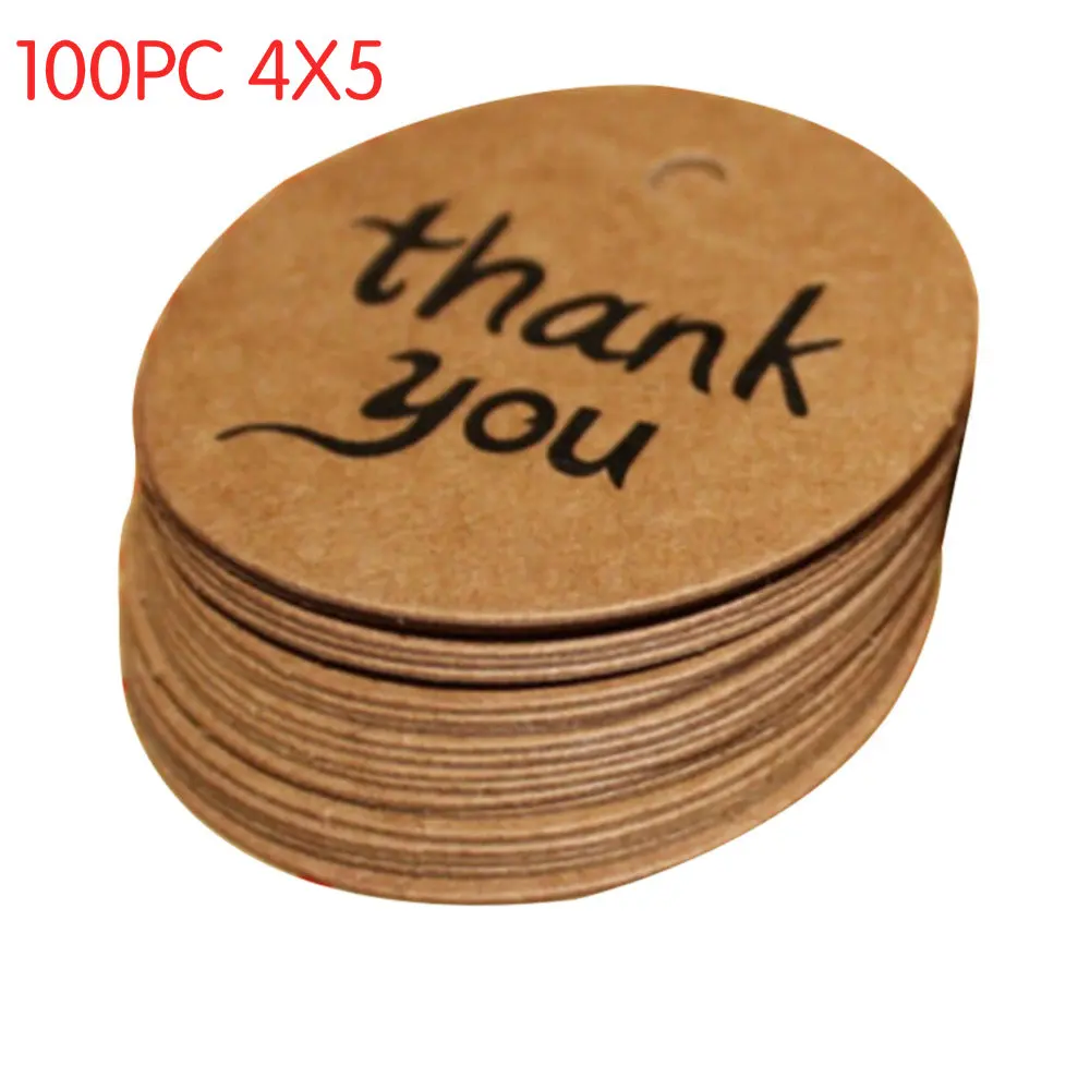 50/100pcs per lot handmade hang tag kraft paper thank you gift tag label for wedding/candy/baby gift products tagging package - Цвет: as pic