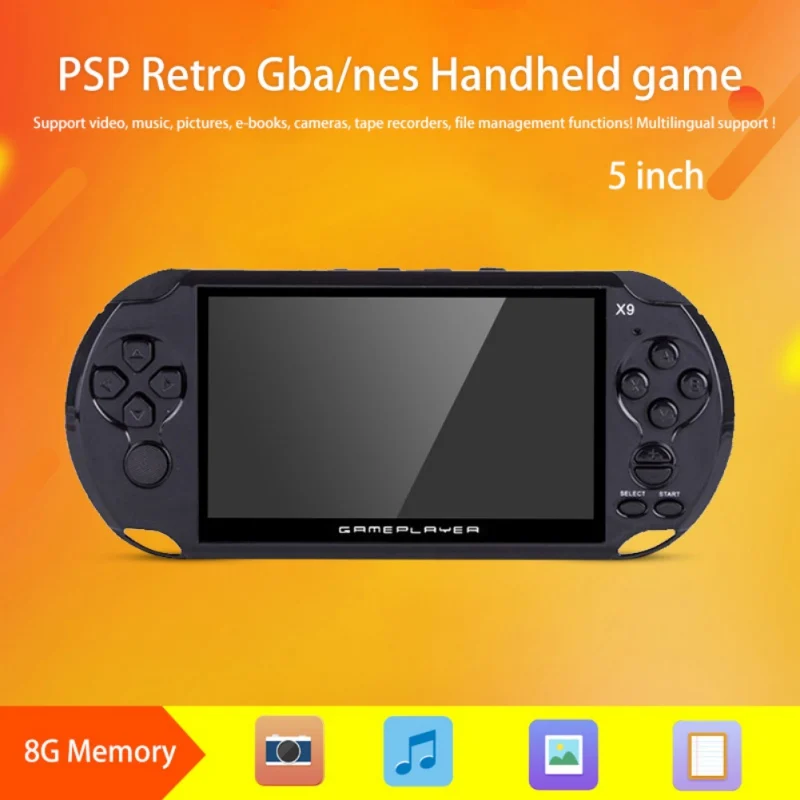 Хороший подарок для детей X9-Rechargeable-5-0-inch-8G-Handheld-Retro-Game-Console-Video-MP3-Player-Camera