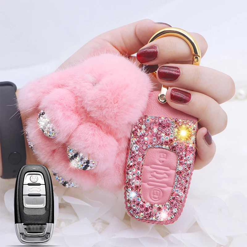 

Car Leather Diamond Key Cover Protection Case For Audi A4 A4L A5 A6 A6L Q5 RS7 S7 A7 A8 Q5 S5 S6 Shell Remote Styling Women