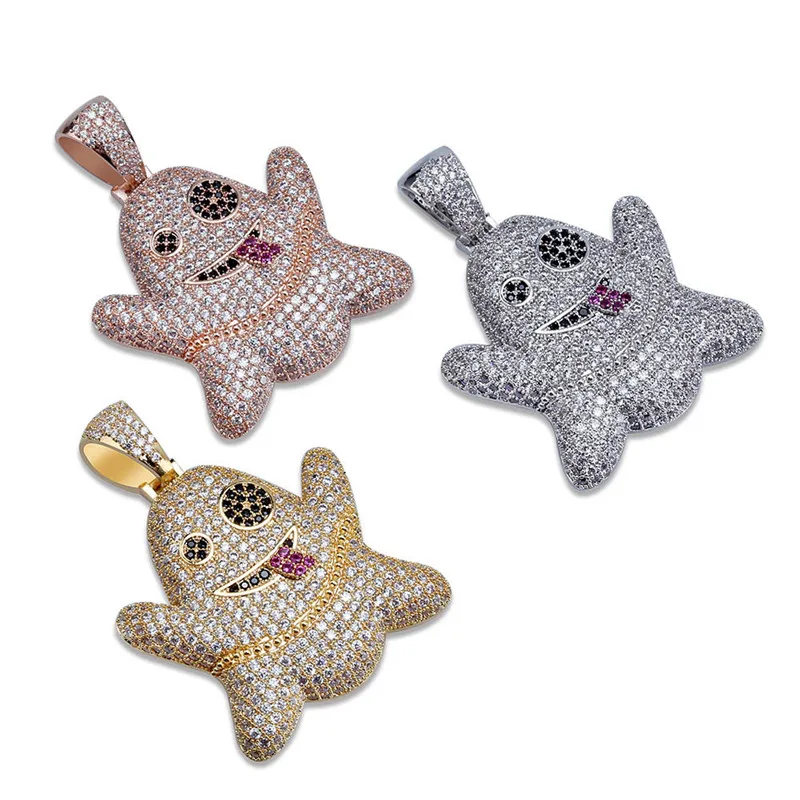 

Lucky Sonny Emoji Pendant Necklace Rapper Hip Hop Bling CZ Iced Jewelry Funny Face Gold Color Rope China Necklace & Pendant