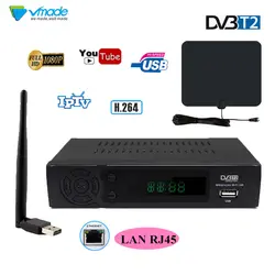 DVB-T2 цифрового ресивера H.264, MPEG-4 тюнер Поддержка YouTube телеприставке ТВ комнатная антенна + WiFi Придерживайтесь Combo продажи