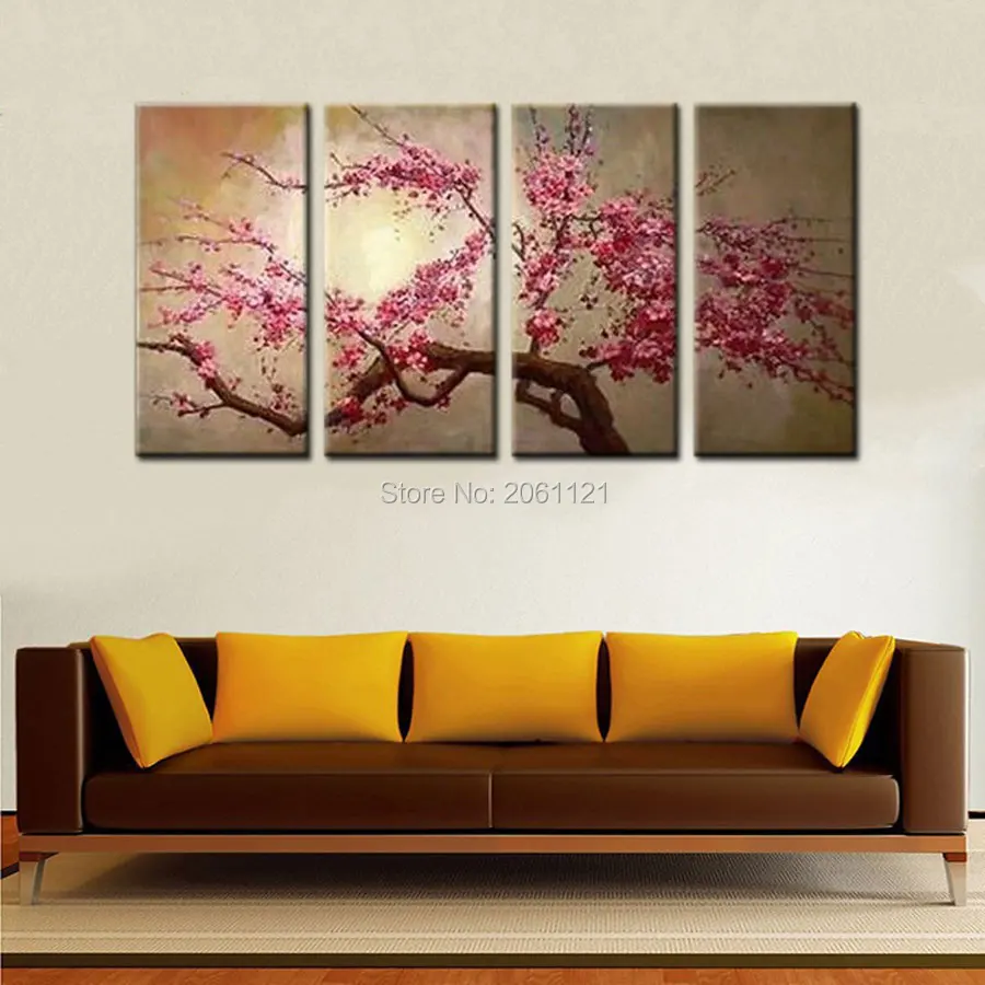 Ручная роспись розовое дерево цветок картина маслом на холсте Сакура цветущая вишня Цветущая китайская Япония настенные картины для гостиной