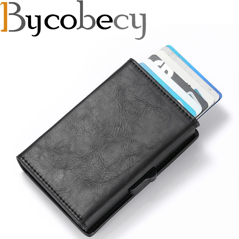 Bycobecy Rfid Male Vintage Black Short Purse Card Holder Men Wallets Money Bag Small Leather Slim Wallets Mini Wallets Thin
