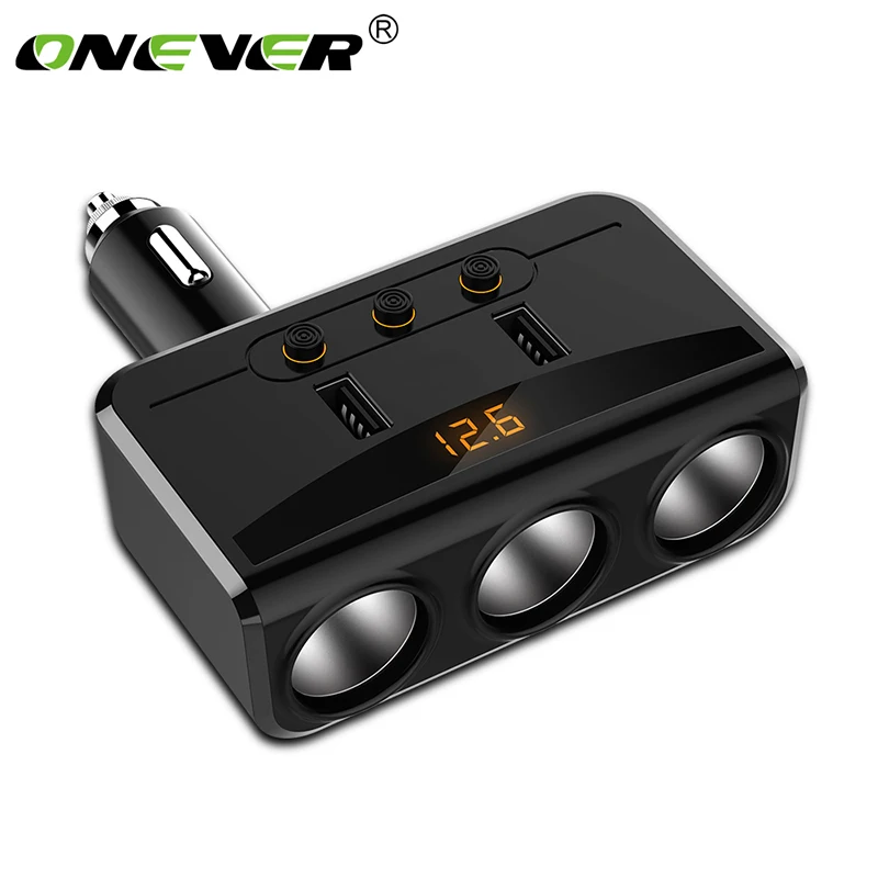 

Onever 100W Cigarette Lighter Socket 3.1A Dual USB Car Charger Adapter with Independent Switches Support Smart Fast Charge