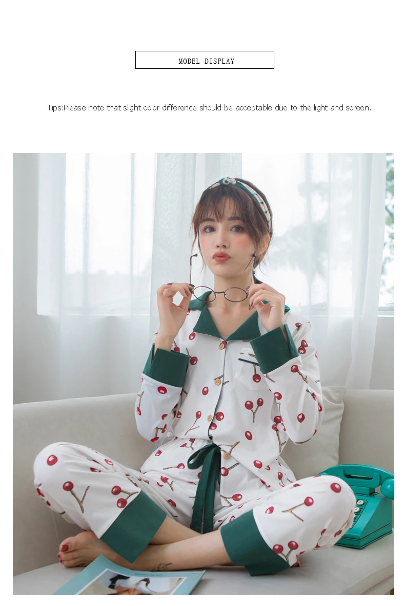 2019 Демисезонный новая корейская мода Cherry хлопок Материнство пижамы Уход ночной рубашке Грудное вскармливание Беременность Пижама Костюм