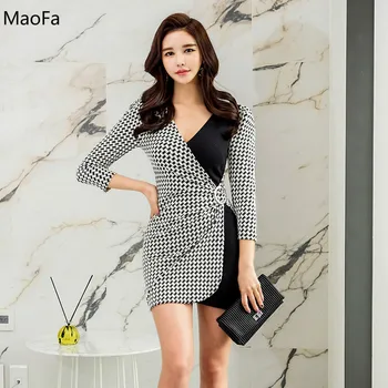 

Autumn Winter Dress 2018 Women Long Sleeve V-neck Sexy Bodycon Slim Dress Elegant Office Lady Work Dresses Party Hip Vestido