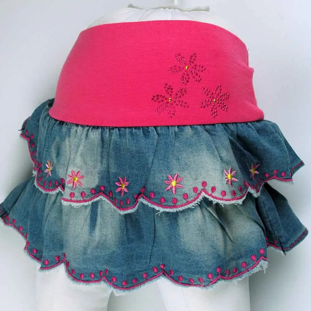 Многослойная джинсовая мини-юбка с цветочной вышивкой и блестками для девочек-подростков; милая детская верхняя одежда на Рождество; MH2245
