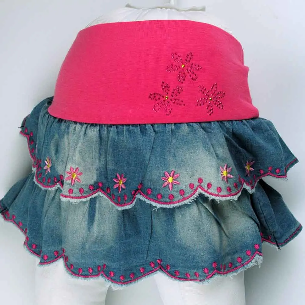 

Teen girls multi-floral embroidery bling red sequins Denim mini cake pleated skirts children christmas kid cute outerwear MH2245