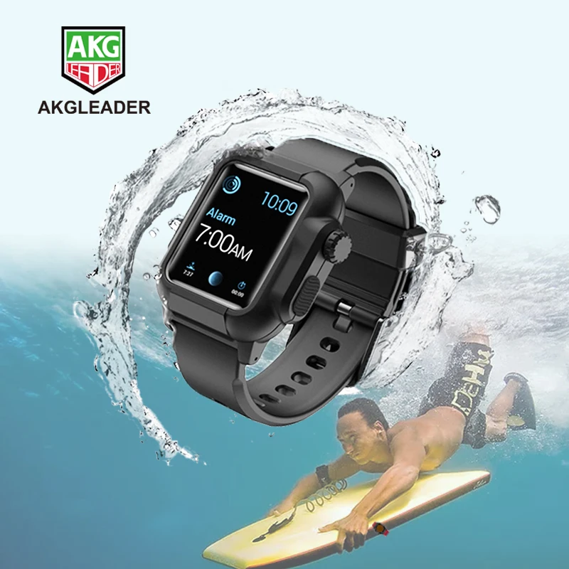 

For Apple Watch Series 4 3 2 44mm Sport Strap Waterproof Case Heavy Impact Resistant Protective Case Soft Silicone Bracelet 42mm