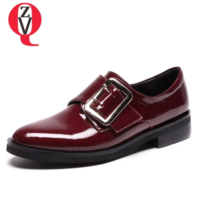 

ZVQ shoes women spring new fashion high quality patent leather round toe women pumps 3.5 cm square heel slip-on plus size shoes