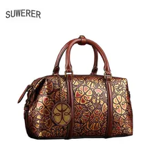 Китайская мода сумки Национальный ретро тиснением сумка из натуральной пакет Для женщин сумки Бостон пакет