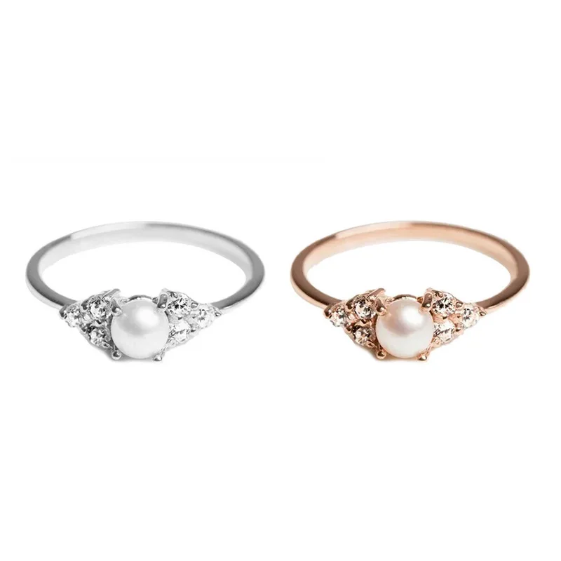 

FUNIUQE Fashion Simulate Pearl Rings For Women Gold Silver Color Copper Small Rings Wedding Engagement 2018 Bijoux Ring Jewelry