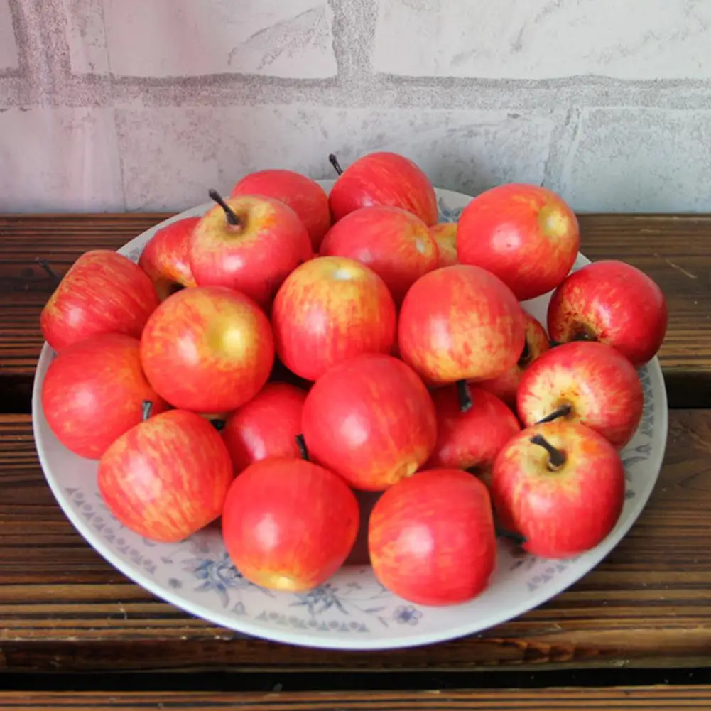 

100Pcs Artificial Fruit Faux Mini Apple Realistic Fruit 3D Simulation Home Decor Fake Kids Cognitive Teaching Aids Shop Display