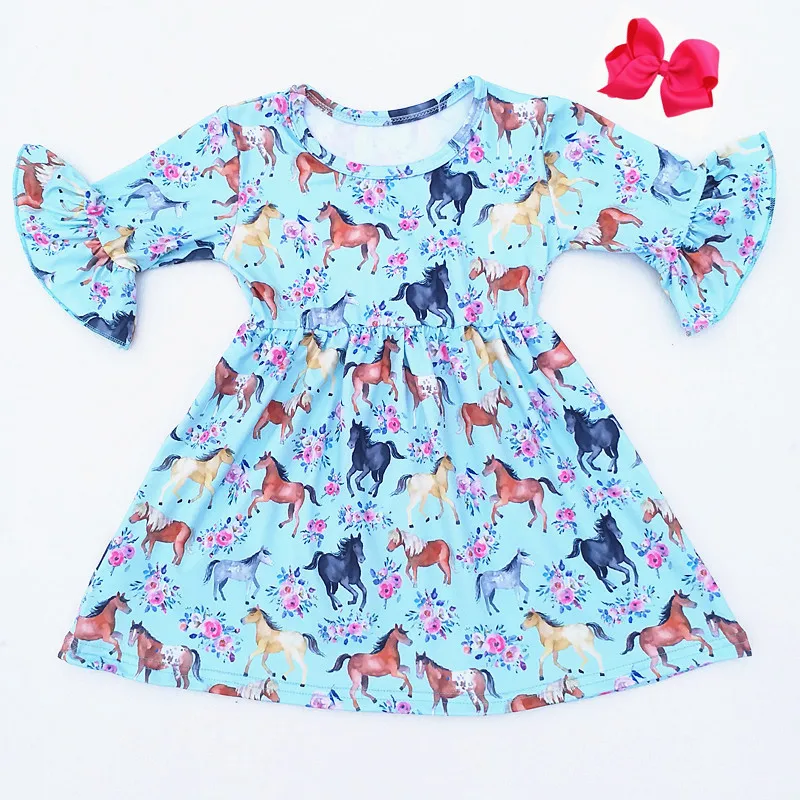 Лидер продаж; платья с короткими рукавами с принтом лошади; винтажные шелковые платья для девочек; вспомогательное оборудование для девочек-подростков