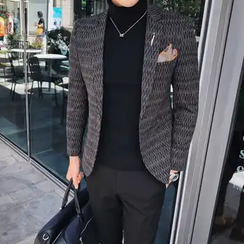 

Men Blazer Casual Slim Fit Blazer Jacket Terno Masculino 2019 Autumn Korean Fashion Blazers Design Wedding Dress Male Suit Coat