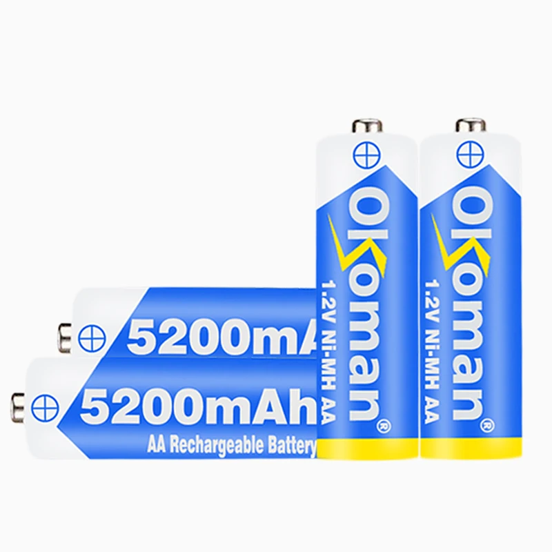 4 20 шт. Okoman 1 2 V 5200mAh NI MH AA предварительно заряженные аккумуляторные батареи