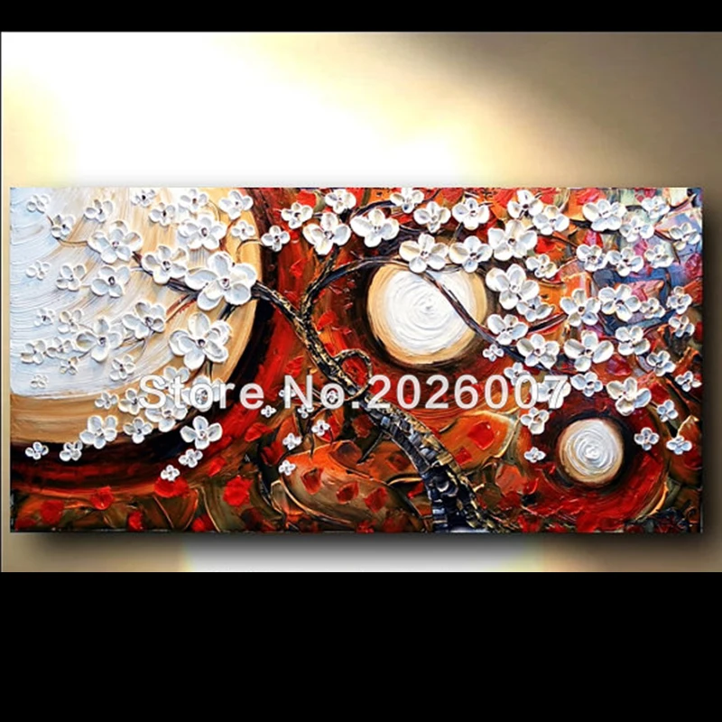 

Hand Painted Abstract Landscape Thick Palette Knife Abstract White Floral Flower Oil Painting On Canva Modern Home Decoration
