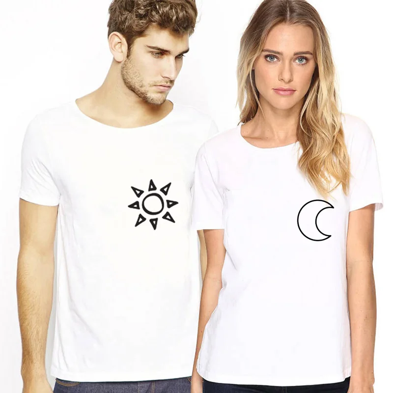Летние Новые Модные подходящие женские футболки футболка с принтом Sun and Moon