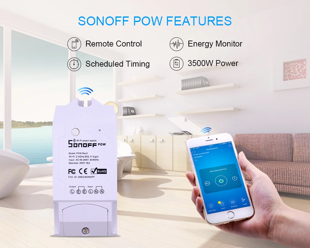 Sonoff Pow R2 беспроводной WiFi Переключатель ВКЛ/ВЫКЛ 15а с измерением энергопотребления в реальном времени Ватт метр Умный дом модуль 3500 Вт