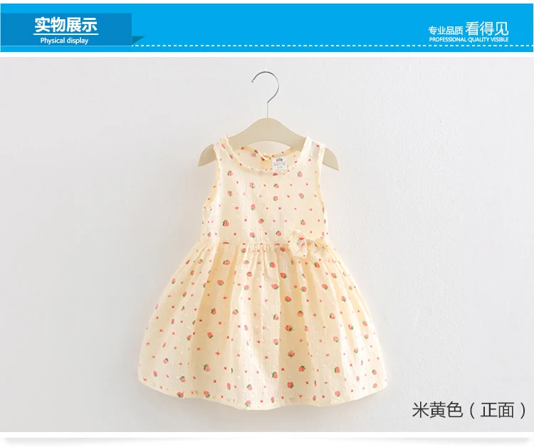 2018 Summer New Fashion Sleeveless Fruit Print Yellow Pink Blue Princess Bow Kids Girls Female Children Dresses (1)