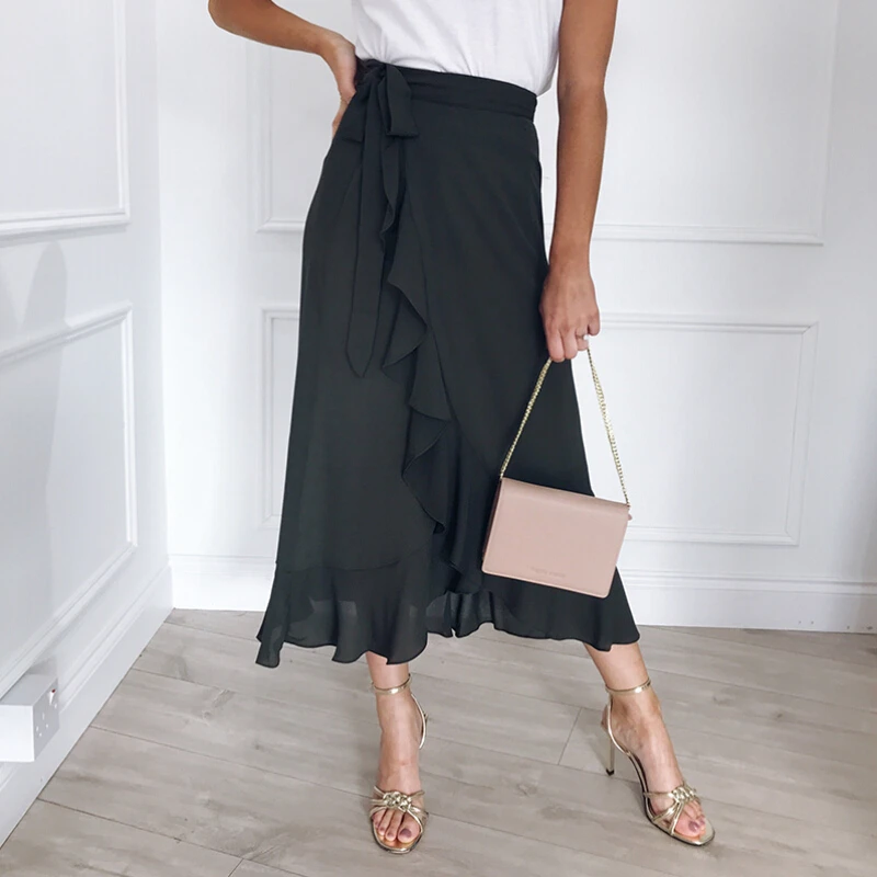 

Summer Loose Ruffles Maxi Skirt Women High Waist Asymetrical Ankle-Length Long Skirts Womens Clothes Faldas Mujer Moda