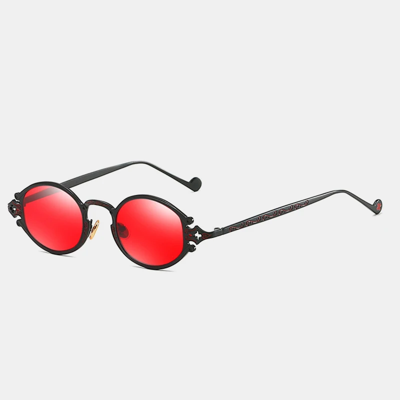 Королевские женские Овальные Солнцезащитные очки, роскошные брендовые дизайнерские солнцезащитные очки, мужские металлические круглые очки, Винтажные Солнцезащитные очки ss502 - Цвет линз: C2 Black-Red