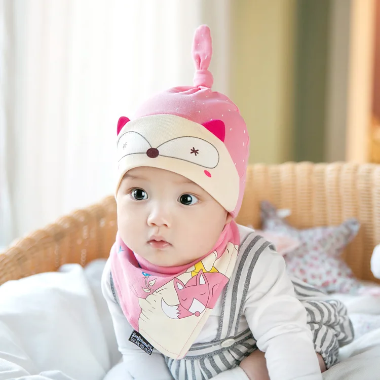 CieiK Baby Cap Bib Sets Cotton Hats for Kids Cute Cartoon Toddlers Newborn Crochet Clothing Set Photography Baby Muts beanie (6)