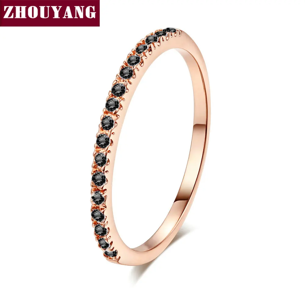 Обручальное кольцо для женщин и мужчин, лаконичное классическое многоцветное мини кубическое циркониевое розовое золото, модное ювелирное изделие R132 R133 ZHOUYANG - Цвет основного камня: RoseGold Black