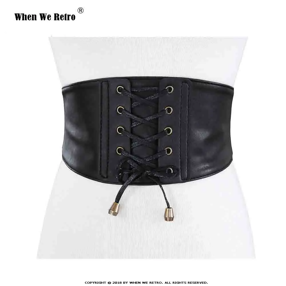 

When We Retro Leather Belt White Brown Black Wide Waistband Corset Vintage Retro Cummerbund Stretch Elastic Waist Belt VB0006