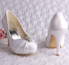 Wedopus MW643 Benutzerdefinierte Handmade Plattform Hochzeit Schuhe Weiß Closed Toe Satin Pumps Dropship
