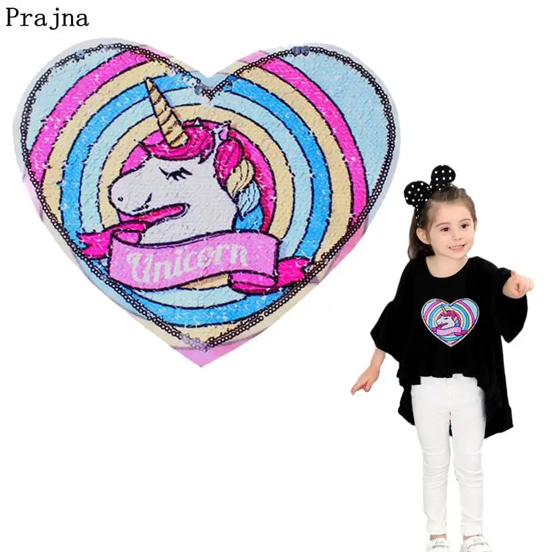 

Prajna Unicorn Patch Reversible Change Color Cartoon Sequin Patches For Clothing Jeans DIY Magic Rainbow Patches On Kids Clothes