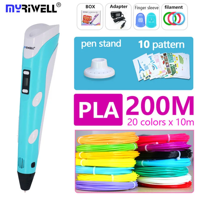 Pаспродажа Myriwell 3d ручка 3 d ручка включает PLA 200 м 3d принтер ручка детский инструмент для рисования волшебная ручка лучший подарок рождественские подарк...