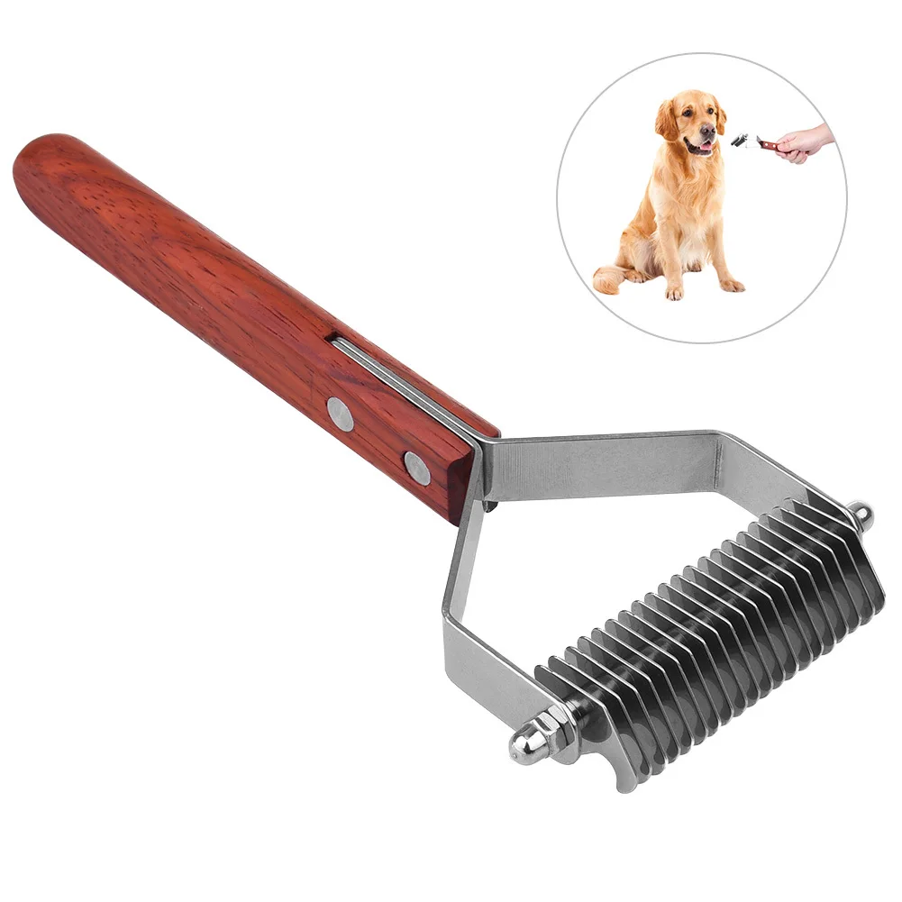 

Petacc Anti-slip Wooden Handle Pet Grooming Brush Multi-functional Dematting Comb Pet Steel Rake Brush with Round End Teeth