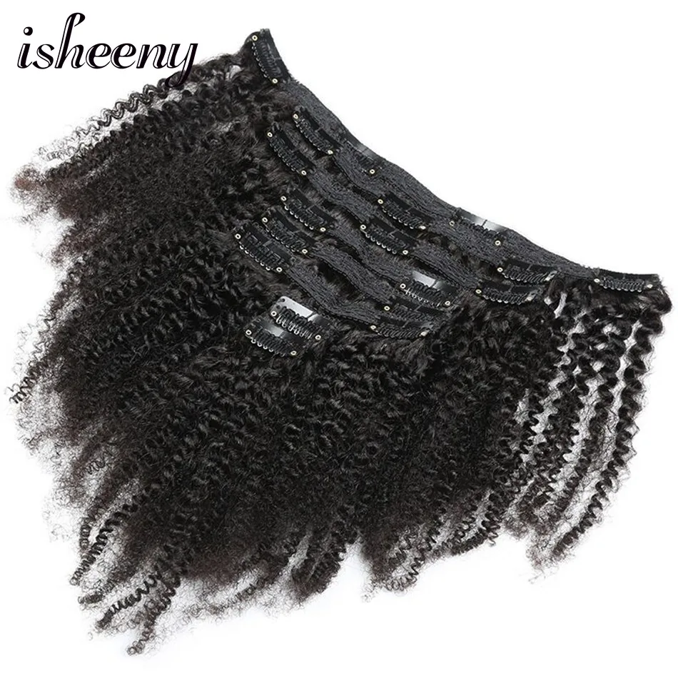 Isheeny 8pcs/set Afro Kinky Curly Wave Human Hair Clip In Hair Extensions 12\ Isheeny 8pcs/set Afro Kinky Curly Wave Human Hair Clip In Hair Extensions 12\