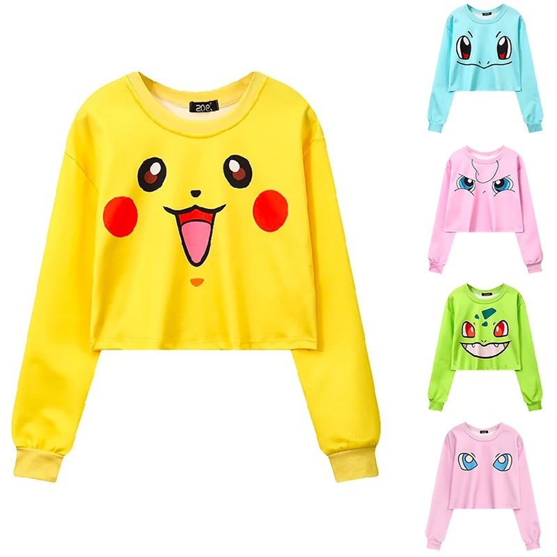 

Pokemon Pikachu Crop Top Hoodies Women Short Sweatshirt Jigglypuff Squirtle Cropped Hoodies Girls Fans Streetwear Sweatshirt
