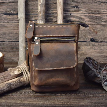 

Luufan Waist Bag Convenient Outdoor Activities Shopping Party with removable Strap Soft Real Leather Durable Small Brown