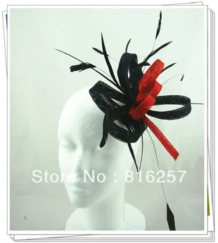 

Vintage Red and black high quality sinamay fasinctor hats hair combs bridal hair accessories summer cocktail party hats FS34
