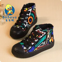 2017 весна Высота вырезать детей холст shoes мальчики Граффити lace-up shoes девушки принцесса повседневная shoes