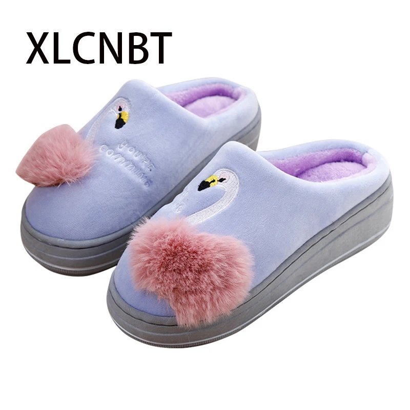 High heeled slipper swan cotton mop female winter home slipper 5.5cm