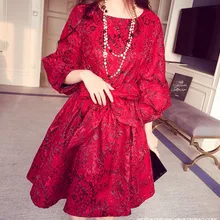 Для женщин на каждый день платье с бантом Красного летняя одежда для девочек весенние туфли в Корейском стиле дизайнерские Бальные платья Костюмы XXL# H736