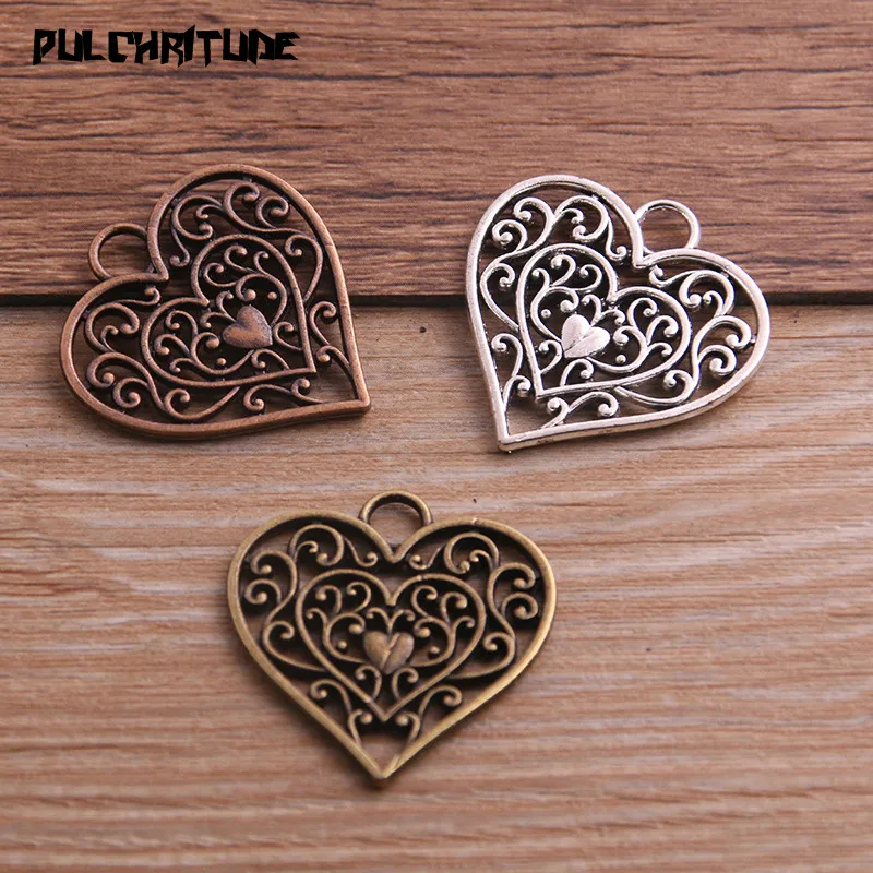 6pcs Mixed Vintage Bronze Heart Key Charm Necklace Pendant DIY 