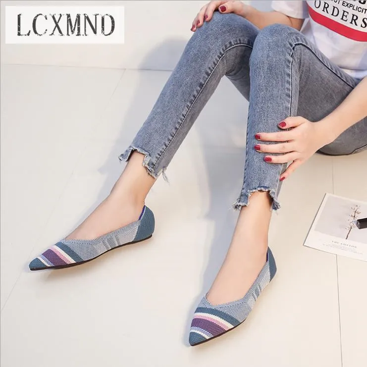 

LCXMND brand women's shoes 2018 new pointed flat shoes women color flying woven women's shoes comfortable versatile flat shoes