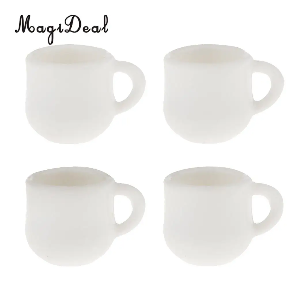 MagiDeal 4Pcs/Lot 1/12 Scale Dolls House Miniature White Cafe Tea Drink Cups Mugs for Coffee Shop Teahouse Restaurant Kitchen