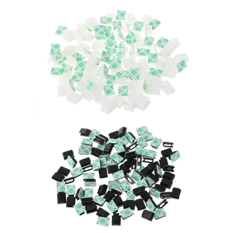 

100 Pcs Self-adhesive Wire Tie Rectangle Cable Mount Clip Clamp Black/White L22